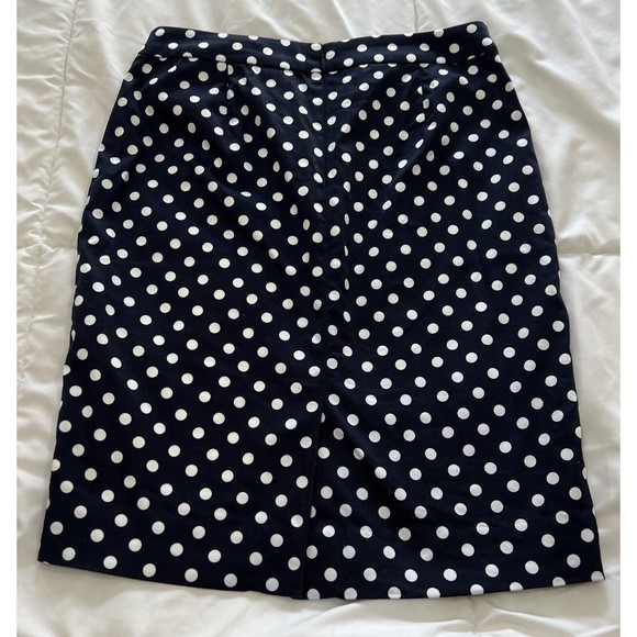 J. Crew Pencil Skirt Size: 0 Navy Blue/White Polka Dot Back Zip Slit - Picture 4 of 8